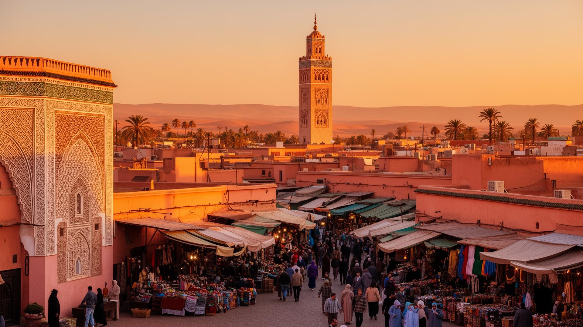 Marrakesh rooftops and courtyards at golden hour